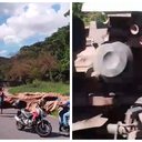 Imagem Vídeo: caminhão carregado de madeira tomba na Ladeira do Catolé