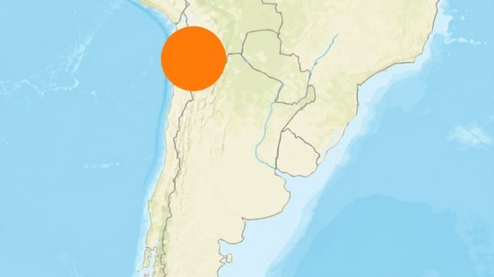 Marca de onde houve terremoto de magnitude 6,9 nesta segunda-feira (25) no Chile, segundo o Centro de Sismologia USP - Reprodução / Centro de Sismologia da USP