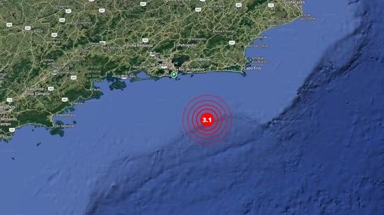 Um novo tremor de terra de magnitude 3.1 foi registrado na costa do Rio de Janeiro, a cerca de 100 quilômetros do município de Maricá - Reprodução