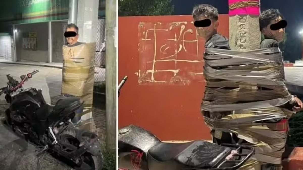 \u0027Batman\u0027 mexicano é procurado pela polícia após amarrar a postes acusados de roubar motos