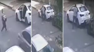 Imagens mostram homem levando mulher desacordada para dentro de carro após espancá-la - Reprodução / TV Globo