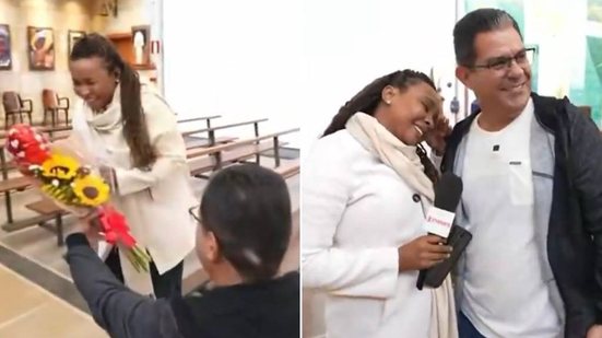 Pedido de casamento ao vivo surpreende repórter da Globo - Reprodução / TV Globo