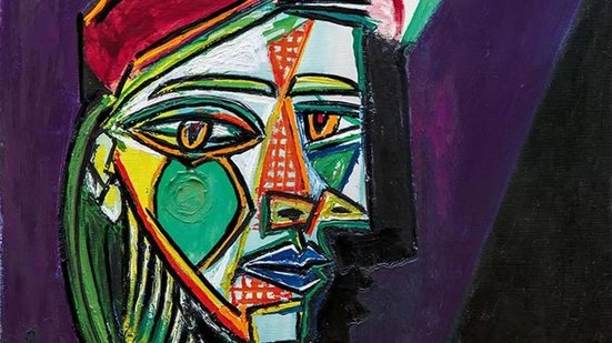 Quadro 'Femme au béret et à la robe quadrillée (Marie-Thérèse Walter)', um dos retratos da amante pintada por Pablo Picasso - Reprodução