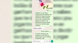 Conversa de aplicativo de mensagens usada com prova de processo de divisão de prêmio da Mega-Sena em Blumenau, SC - Reprodução