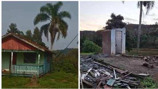 Ladrões desmontam casa de madeira e levam até porta de banheiro em SC - Reprodução / Record TV