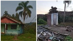 Ladrões desmontam casa de madeira e levam até porta de banheiro em SC - Reprodução / Record TV