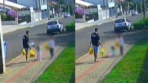 Pai é flagrado chutando a filha em Francisco Beltrão, no sudoeste do Paraná - Reprodução