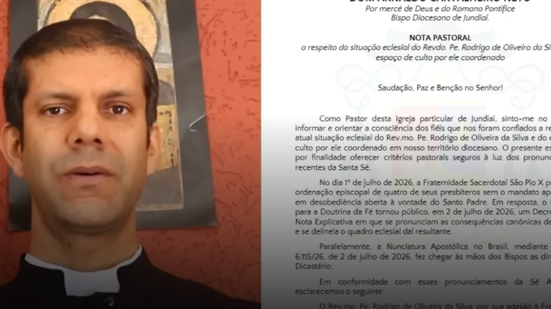 Decisão contra o padre Rodrigo de Oliveira da Silva ocorre após adesão à Fraternidade São Pio X, considerada em estado de cisma - Foto: Reprodução