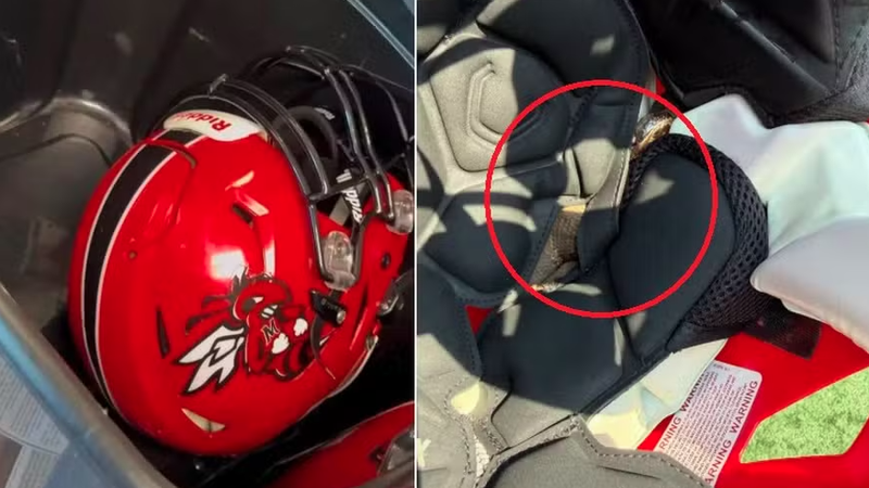 Jogador de futebol americano treina por uma hora sem saber que tinha cobra venenosa escondida no capacete