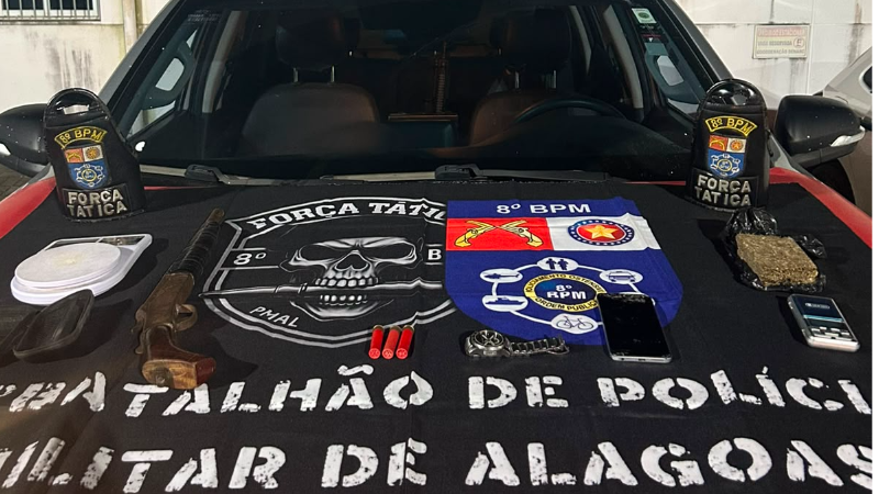 Perseguição policial termina com dois presos, arma e drogas apreendidas em Rio Largo