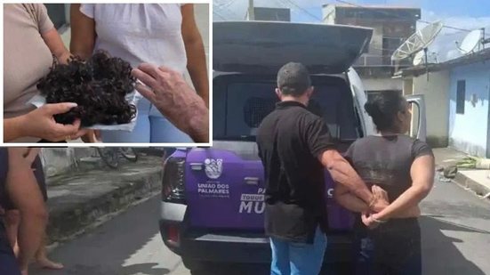 Mulher foi presa pela Guarda Municipal. Imagem mostra o cabelo que foi cortado da menina - Reprodução / Izael Nascimento / BR104