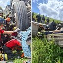 Motorista é resgatado com vida após grave acidente na BR-101, em Novo Lino - Divulgação / DEA