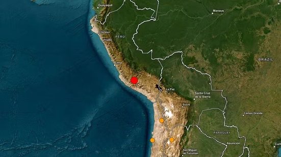 Ponto vermelho indica onde tremor foi registrado no Peru - USGS / Reprodução