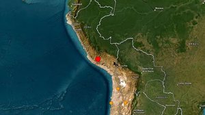 Ponto vermelho indica onde tremor foi registrado no Peru - USGS / Reprodução