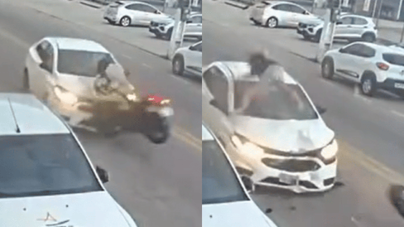 Vídeo: na contramão, motociclista bate de frente com carro e é arremessado após impacto