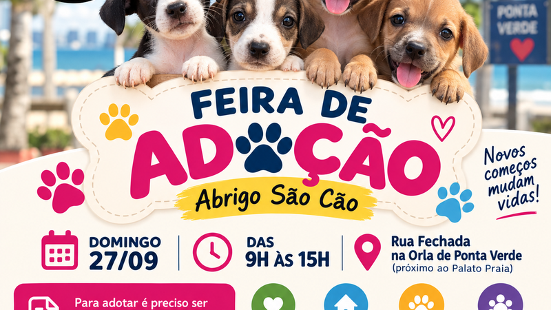 Imagem Feira de Adoção do Abrigo São Cão acontece neste domingo, na orla de Ponta Verde