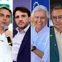 Lula, Flávio Bolsonaro, Renan Santos, Ronaldo Caiado, Augusto Cury e Romeu Zema: candidatos à Presidência da República - Divulgação
