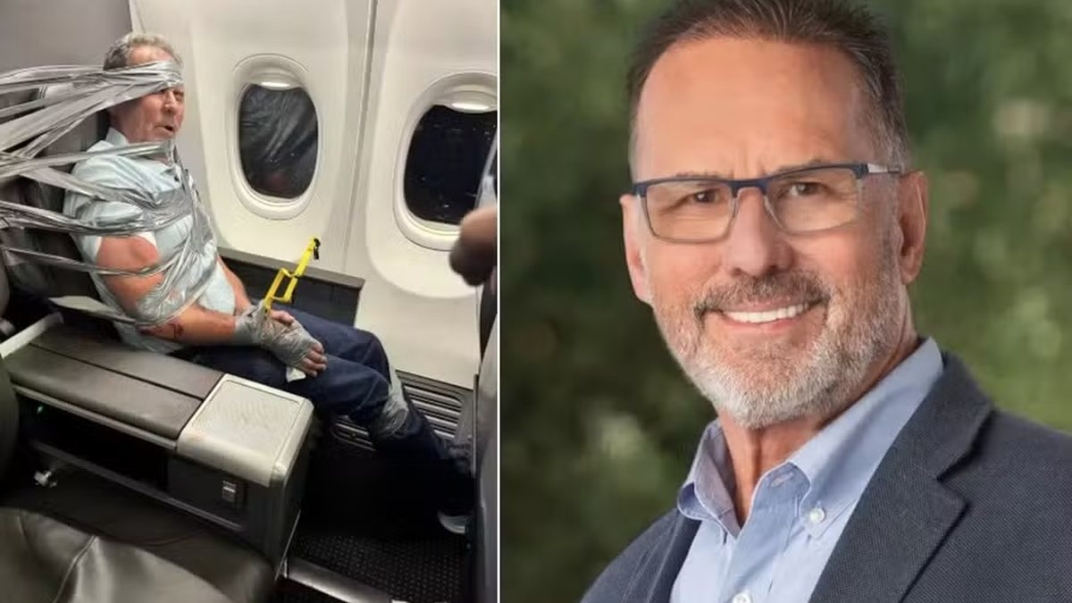 Passageiro preso a assento com fita adesiva e abraçadeiras durante caos a bordo de avião revela o que bebeu