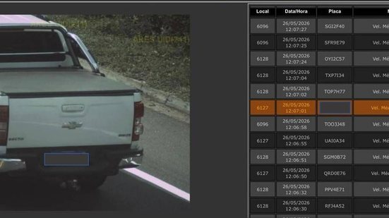 Picape flagrada a 124 km/h em trecho cujo limite é de 60 km/h, durante teste de fiscalização por velocidade média na BR-101, no Espírito Santo, realizado em maio - Ecovias Capixaba