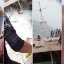 Sequência mostra colisão de embarcações, convés sendo inundado, marinheiro se segurando e muita fumaça após o incidente - Reprodução / Instagram @kaswaradana
