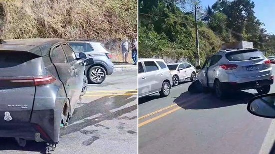 Acidente entre quatro carros provoca vazamento de combustível na Avenida Leste-Oeste - Reprodução / Redes sociais