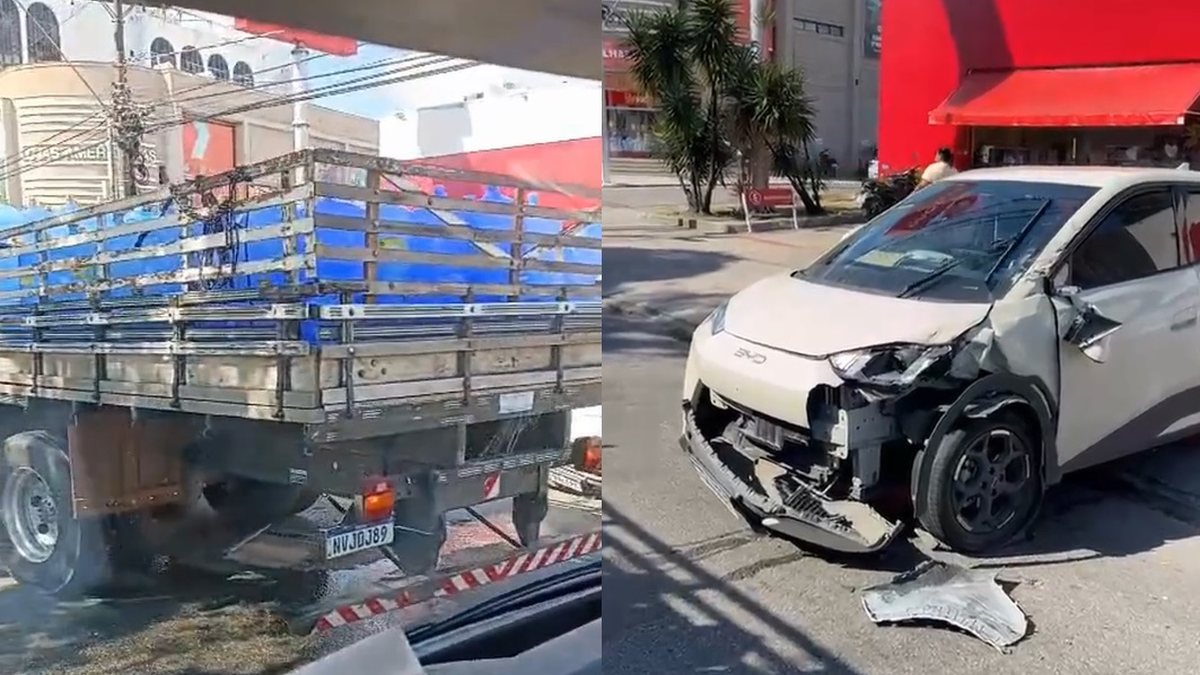 Carro elétrico e caminhão batem na Fernandes Lima e acidente causa lentidão no trânsito