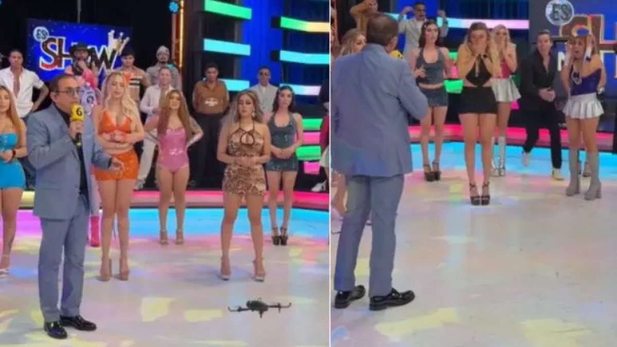 Vídeo: apresentador de TV chuta drone no rosto de modelo durante programa ao vivo