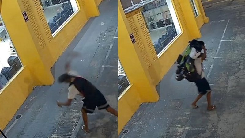 Vídeo: homem é flagrado furtando moto elétrica infantil após invadir loja