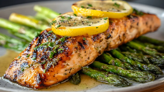 Salmão grelhado com aspargos (Imagem: Demon_shutter | Shutterstock)