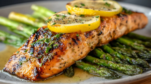 Salmão grelhado com aspargos (Imagem: Demon_shutter | Shutterstock)