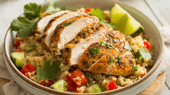 Frango grelhado com quinoa e vegetais  (Imagem: Pablo Morales Food | Shutterstock)