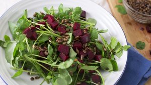 Salada de agrião com beterraba e sementes de girassol (Imagem: Charlotte Lake | Shutterstock)