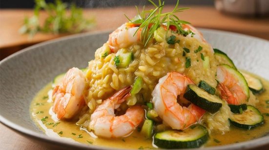 Risoto de camarão com abobrinha (Imagem: Food magic | Shutterstock)