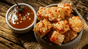 Dadinho de tapioca com molho de pimenta (Imagem: Estudio Originar | Shutterstock)