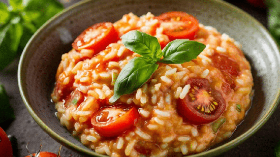 Risoto de tomate-cereja com manjericão (Imagem: Food magic | Shutterstock)