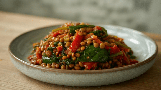 Lentilha com pimentão e espinafre (Imagem: Oliver_Johnson | Shutterstock)