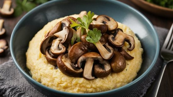 Polenta com cogumelo salteado (Imagem: Food Fantasy | Shutterstock)
