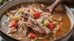 Sopa de frango com legumes e macarrão integral (Imagem: Alex_Karlssonn | Shutterstock)