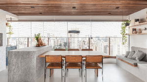 As pedras naturais e sintéticas estão em alta nos projetos de arquitetura e interiores (Projeto: escritório Conectarq | Imagem: Guilherme Pucci)