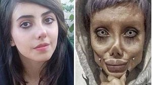 Sahar Tabar antes e depois de se tornar 'Angelina Jolie' | Reprodução / Instagram Sahar Tabar