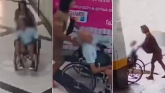 Érika de Souza Vieira Nunes chegou ao banco com Paulo Roberto Braga, de 68 anos, numa cadeira de rodas. | Foto: Reprodução