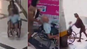 Érika de Souza Vieira Nunes chegou ao banco com Paulo Roberto Braga, de 68 anos, numa cadeira de rodas. | Foto: Reprodução