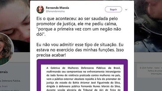 Imagem Defensora relata assédio de promotor na BA: 'Primeira vez com um negão não dói'