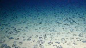 Nódulos de manganês, principais alvos da mineração do fundo do mar, na Zona Clarion-Clipperton, no Pacífico, em imagem feita em abril de 2015 | Dilvugação / JPI Oceans / Geomar