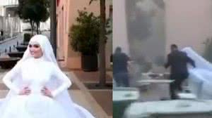 Durante ensaio de casamento, noiva é surpreendida com explosão em Beirute, no Líbano | Foto: Reprodução