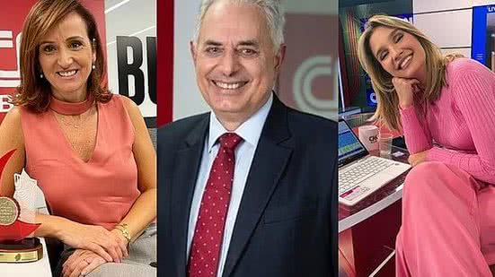 Thais Heredia, William Waack e Muriel Porfiro foram contaminados com a água da CNN Brasil, segundo portal IG | Reprodução / Redes sociais