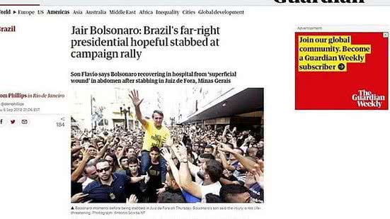 Imagem Imprensa internacional repercute atentado contra Bolsonaro