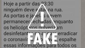Imagem Covid-19: fake news 'alerta' para helicóptero pulverizando desinfetantes