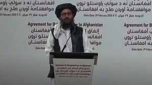 Abdul Ghani Baradar durante negociações realizadas em Moscou em março deste ano | Foto: Reprodução Youtube