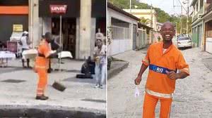 Imagem Vídeo: gari viraliza nas redes após dançar com vassoura ao som de Djavan